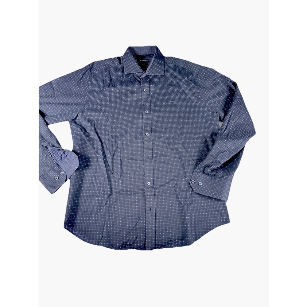 Bugatchi Shaped Fit Button Up Shirt Men's Blue Micro Print Long Sleeve